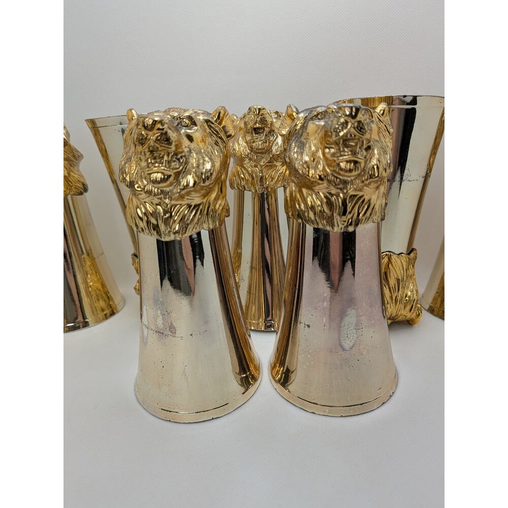 Carole Stupell Gold Lion Head Pitcher & 7 Stirrup Cups – Mid-Century Bar Set - Picture 8 of 16
